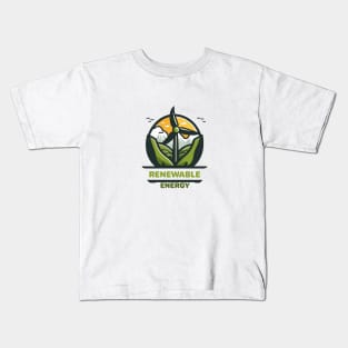 Go Green with Our Cartoon-Style Wind Turbine Landscape Design! "Renewable Energy" Kids T-Shirt